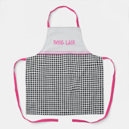 名前,ホットピンク&白黒バッファローチェックエプロン エプロン