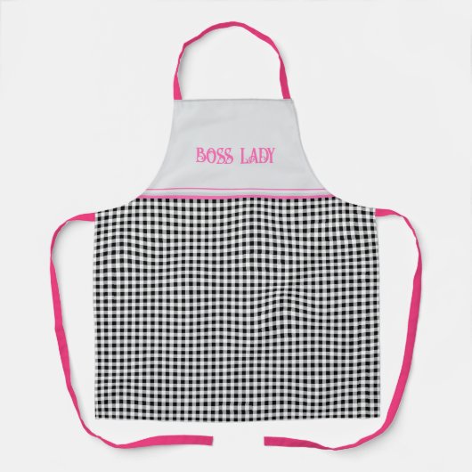 名前,ホットピンク&白黒バッファローチェックエプロン エプロン (正面)