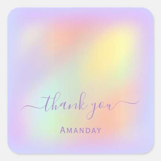 名前 ホログラフィック メイクアップ パープル ありがとう スクエアシール (正面)