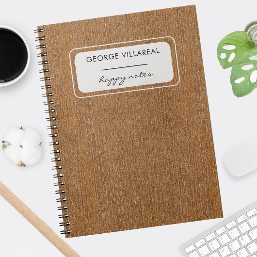 名前，マスタードブラウンデニムプリントスパイラル ノートブック