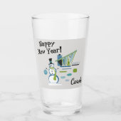 名前、ミッドセンチュリー雪だるまハッピーニューイヤー、16oz タンブラーグラス (正面)