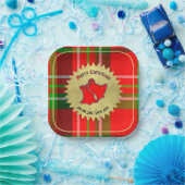 名前 – メリークリスマスタイポグラフィレッドグリーンタータンチェック ペーパープレート (パーティー)