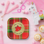 名前 – メリークリスマスタイポグラフィレッドグリーンタータンチェック ペーパープレート (パーティー)