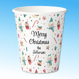 名前、メリークリスマス雪だるまとキャンディーズ8oz 紙コップ