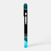 名前&モノグラムティール（緑がかった色）ブラックアゲート金ゴールドDkTeal文字 iPhone 16ケース (左側面)