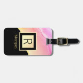 名前&モノグラムブラック&金ゴールドボックスピンク&金ゴールド瑪瑙 ラゲッジタグ (正面横)