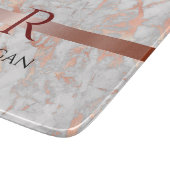 名前&モノグラム、ホワイト&バラ金ゴールド大理石 カッティングボード (角)