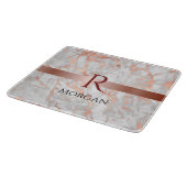名前&モノグラム、ホワイト&バラ金ゴールド大理石 カッティングボード (角)