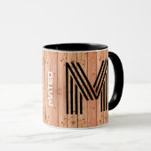 名前,モノグラム(木材スタイル)ヴィンテージセラミックコーヒー マグカップ (正面右)