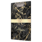 名前&モノグラム、金ゴールドバー、ブラック&金ゴールド大理石 クリップボード (左)