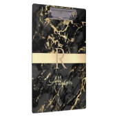 名前&モノグラム、金ゴールドバー、ブラック&金ゴールド大理石 クリップボード (右)