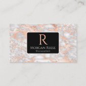 名前/モノグラム、QRコード、グレー/バラ金ゴールド大理石、Vs3 名刺 (正面)