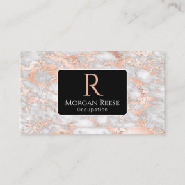 名前/モノグラム、QRコード、グレー/バラ金ゴールド大理石、Vs3 名刺