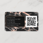 名前&モノグラム、QRコード、ブラック&バラ金ゴールド大理石 名刺 (裏面)