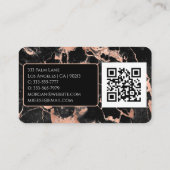 名前/モノグラム、QRコード、黒/バラ金ゴールド大理石Vs2 名刺 (裏面)