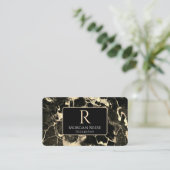 名前/モノグラム、QRコード、黒/金ゴールド大理石Vs2 名刺 (スタンド正面)