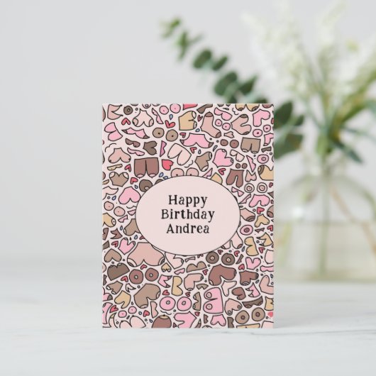 名前 ユーモア ニュートラル 乳房 パターン ポストカード (スタンド正面)