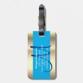 名前&ラージモノグラム、ホワイトスカイ、ダークブルー金ゴールド ラゲッジタグ (裏面縦)