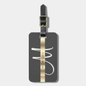 名前&ラージモノグラム、ホワイトブラック金ゴールドダークグレー ラゲッジタグ (正面縦)