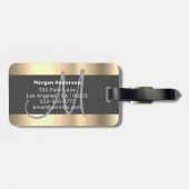 名前&ラージモノグラム、ホワイトブラック金ゴールドダークグレー ラゲッジタグ (裏面横)