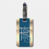 名前&ラージモノグラム、ホワイト海ブルー金ゴールドグレー ラゲッジタグ (裏面縦)