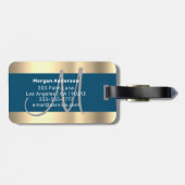 名前&ラージモノグラム、ホワイト海ブルー金ゴールドグレー ラゲッジタグ (裏面横)