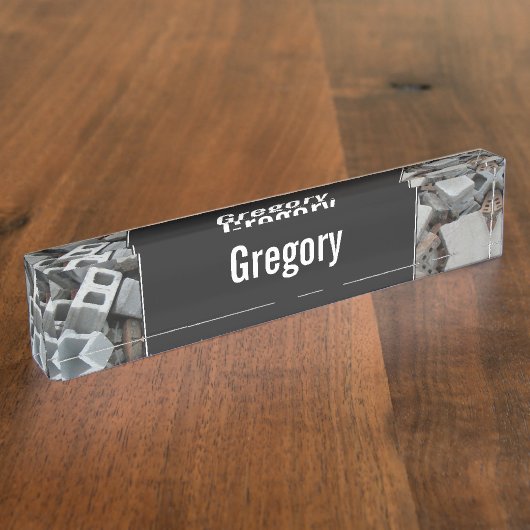 名前+レンガとブロック解体瓦礫 デスクネームプレート (側面)