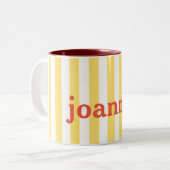 名前/ヴィンテージクラシック黄/白ストライプ色 ツートーンマグカップ (正面左)
