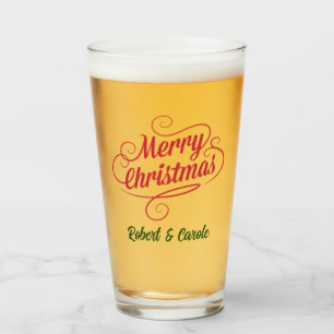 名前、ヴィンテージデザインメリークリスマス、16oz。パイント タンブラーグラス