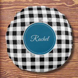 名前、任意の暗い色、白黒バッファローチェック ラウンドクッション