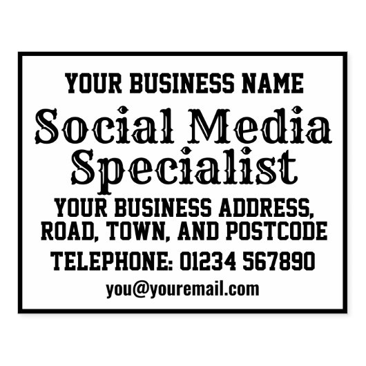 名前、住所などが記載されたソーシャルメディアスペシャリスト ラバースタンプ (インプリント)
