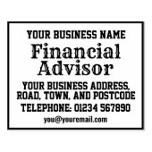 名前、住所などが記載されたファイナンシャルアドバイザー ラバースタンプ (インプリント)