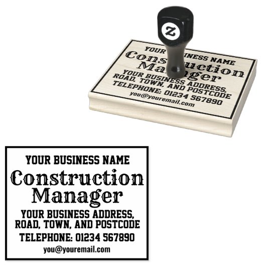 名前、住所などが記載された建設管理者 ラバースタンプ (押印)