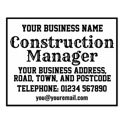 名前、住所などが記載された建設管理者 ラバースタンプ (インプリント)