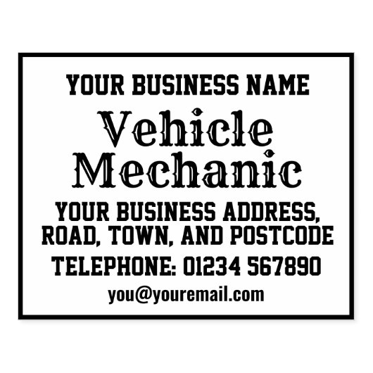 名前、住所などを含む自動車整備士 ラバースタンプ (インプリント)