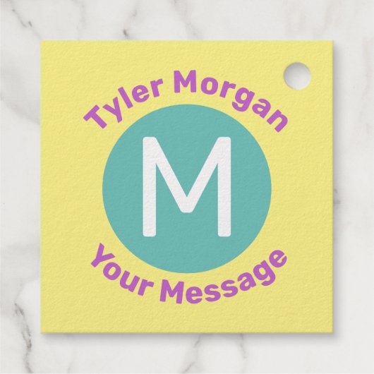 名前（円のモノグラム付き）、メッセージ フェイバータグ (裏面)