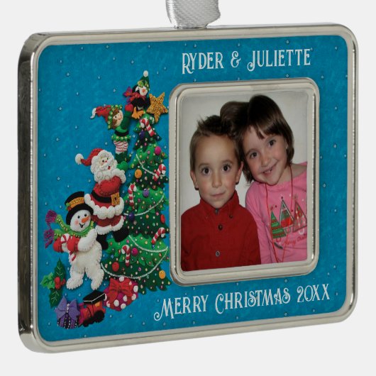 名前、写真、子供からのメッセージの贈り物のパーソナライズ シルバープレートフレームオーナメント (右)