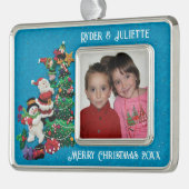 名前、写真、子供からのメッセージの贈り物のパーソナライズ シルバープレートフレームオーナメント (左)