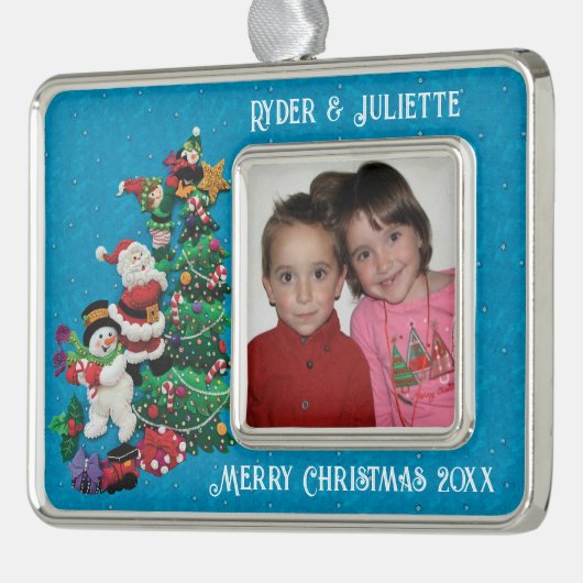 名前、写真、子供からのメッセージの贈り物のパーソナライズ シルバープレートフレームオーナメント (左)