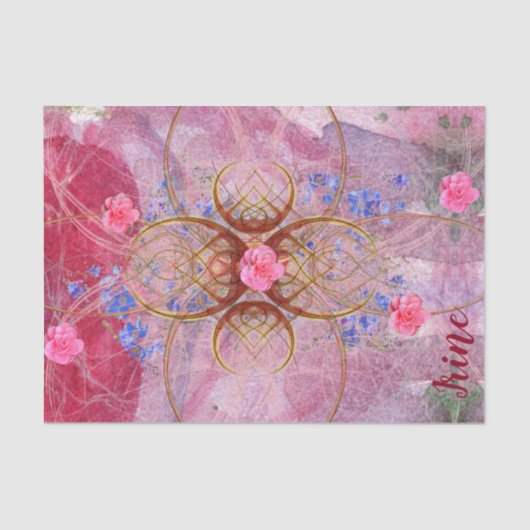 名前/単語とピンクの繊細な押された花 薄葉紙 (正面)