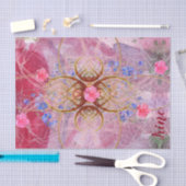 名前/単語とピンクの繊細な押された花 薄葉紙 (クラフト)