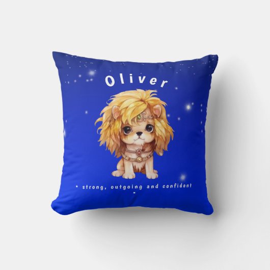 名前〔占星術の〕十二宮図レオかわいい水色の犬の青い空 クッション (正面)
