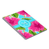 名前/名門私立校風のイニシャルモノグラムピンクハイビスカス ノートブック (右側)