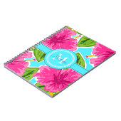 名前/名門私立校風のイニシャルモノグラムピンクハイビスカス ノートブック (左側)