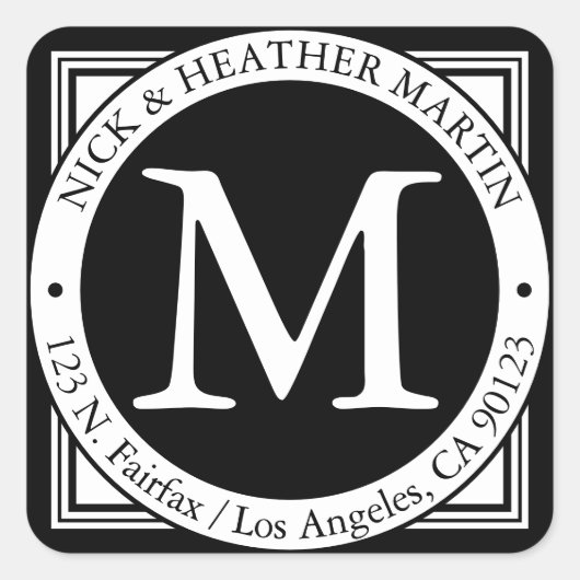 名前、姓のイニシャルと差出人住所 | b&w スクエアシール (正面)