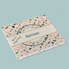 名前、小カラフルチップMosaic Terrazzo Pattern ガラスコースター
