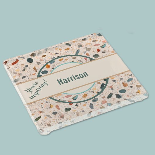 名前、小カラフルチップMosaic Terrazzo Pattern ガラスコースター