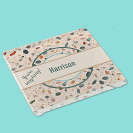 名前、小カラフルチップMosaic Terrazzo Pattern ガラスコースター