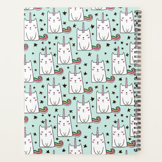 名前/年の追加 |かわいい手描きユニコーンの猫 プランナー手帳 (裏面)