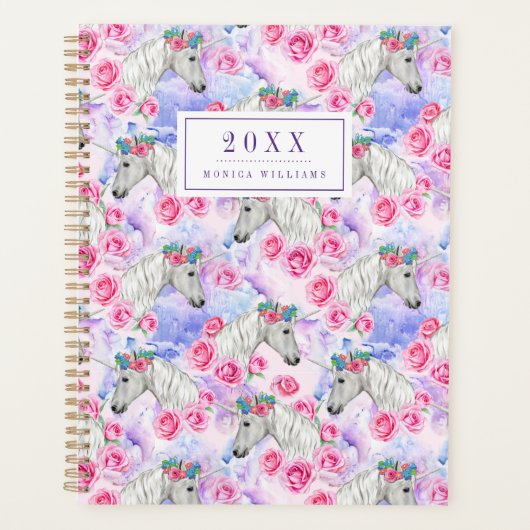 名前/年の追加 |ユニコーンとバラパターン プランナー手帳 (正面)